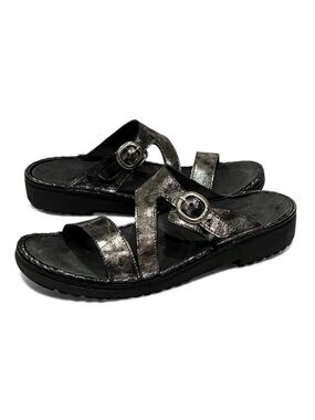 Naot Geneva Silver Metallic Black Onyx Leather Sandals Size 41 (US 10-10.5)